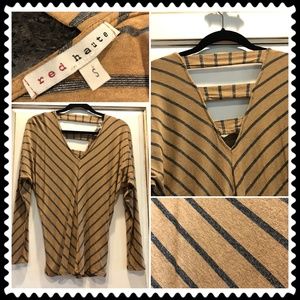 red haute Gold and Charcoal Striped Top